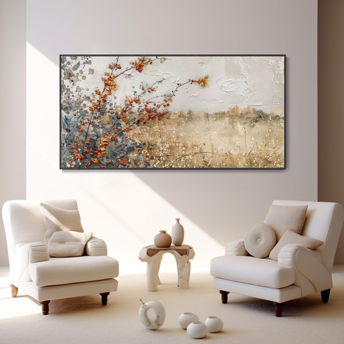Autumn Berries Branches Orange Beige Landscape Painting Poster - Image 2