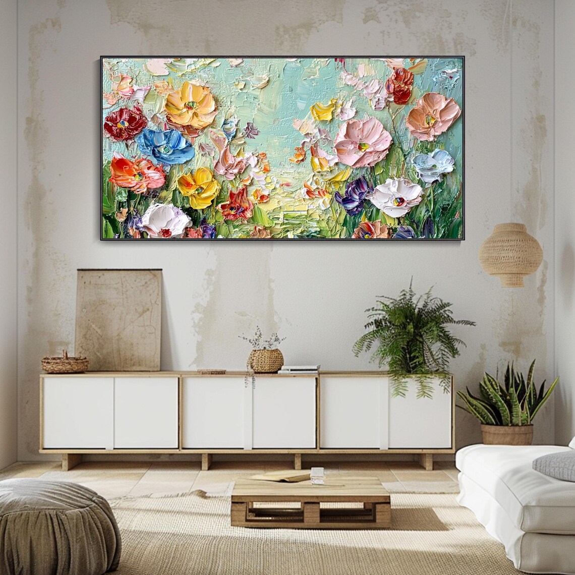Wildflower Meadow Poppies 3D Textured Oil Painting Art Poster - Image 3