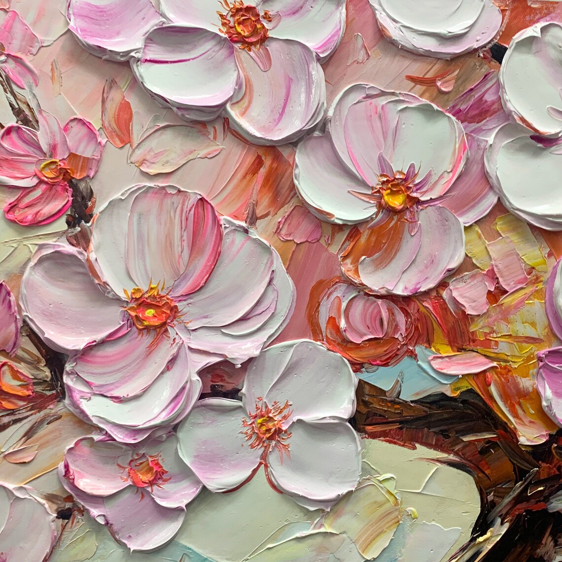 Pink Cherry Blossom Oil Painting, Minimalist Spring Art Print - Image 2