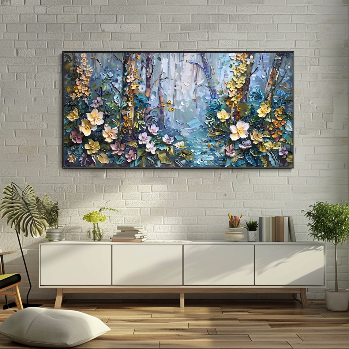 Forest Wildflower Meadow Yellow Lavender Thick Texture Oil Poster - Image 3