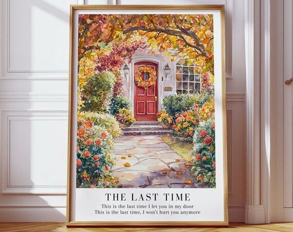 The Last Time Taylor Swift Watercolor Autumn Cottage Red Door Print