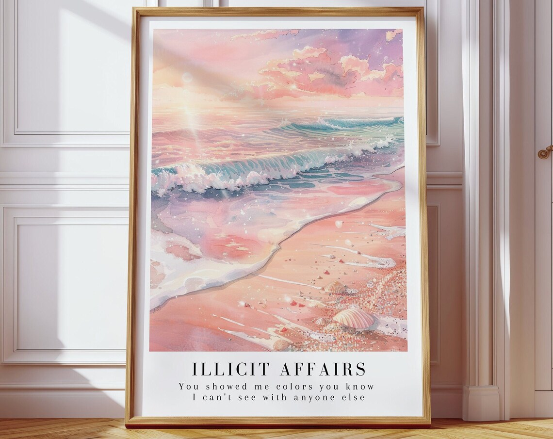 Taylor Swift Illicit Affairs Pink Beach Lyric Watercolor Poster