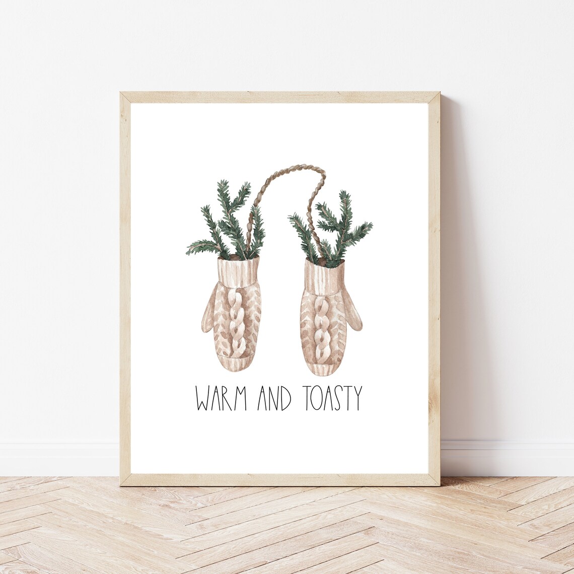 Warm and Toasty Knit Mittens Pine Watercolor Christmas Poster