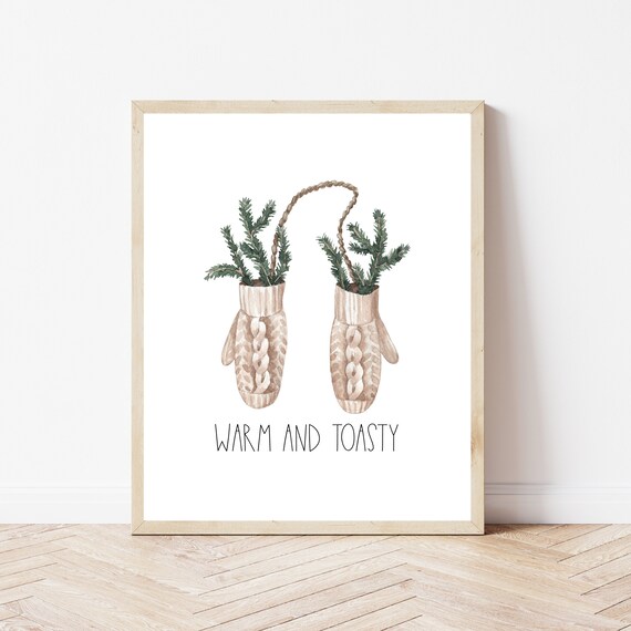 Warm and Toasty Knit Mittens Pine Watercolor Christmas Poster