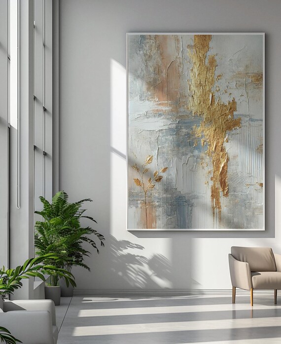 Gold Grey Abstract Art Print Textured Modern Wall Decor Luxury Neutral Painting Nordic Style