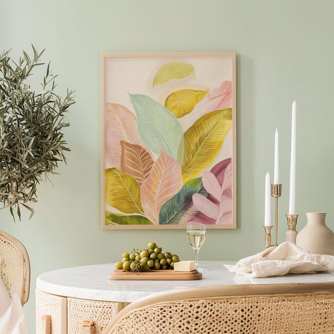 Vibrant Pastel Tropical Leaves Modern Botanical Soft Decor Poster