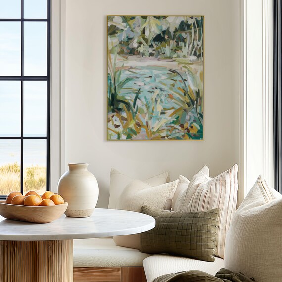 Lush Jungle Pond Abstract Botanical Tropical Greenery Painting Poster