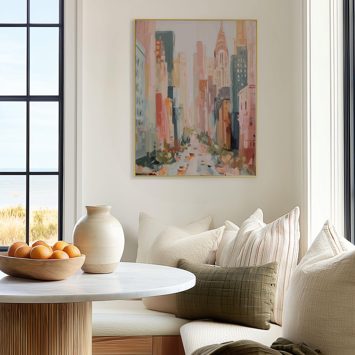 Abstract NYC Skyline Art Print, Modern Pastel Cityscape