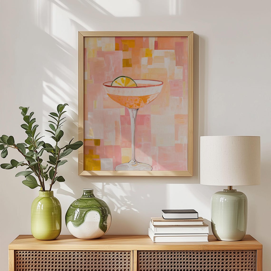 Cocktail Coupe Lime Pink Orange Abstract Bar Cart Art Poster