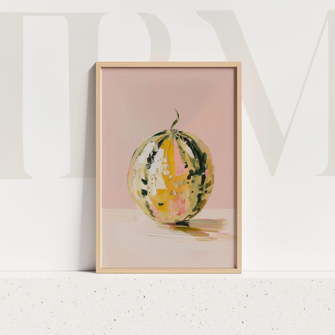 Abstract Pumpkin Still Life Pastel Oil Painting on Blush Poster