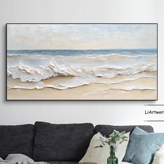 Blue Gray Shoreline Wave With Foamy Crest Over Warm Sand Poster