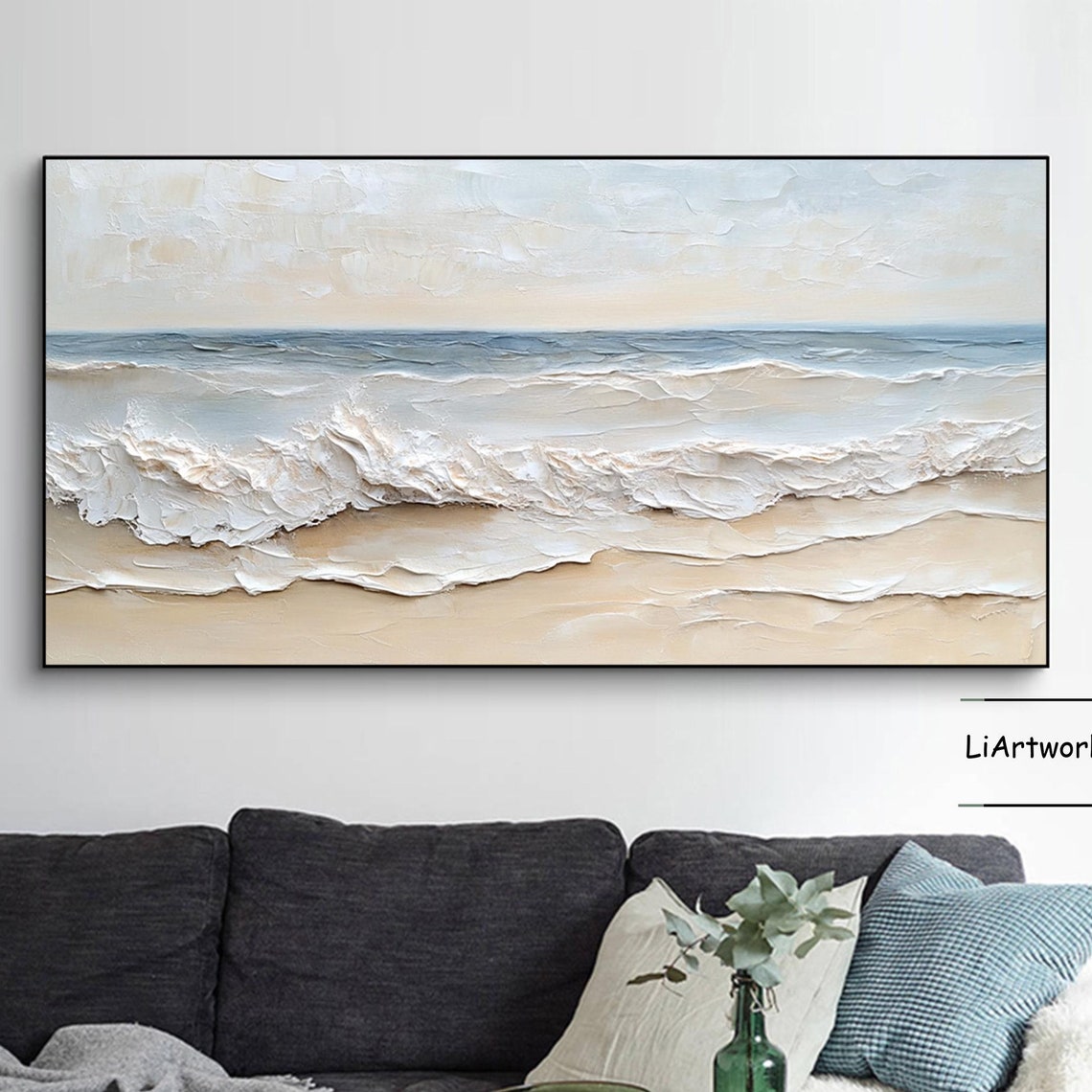 Blue Gray Shoreline Wave With Foamy Crest Over Warm Sand Poster