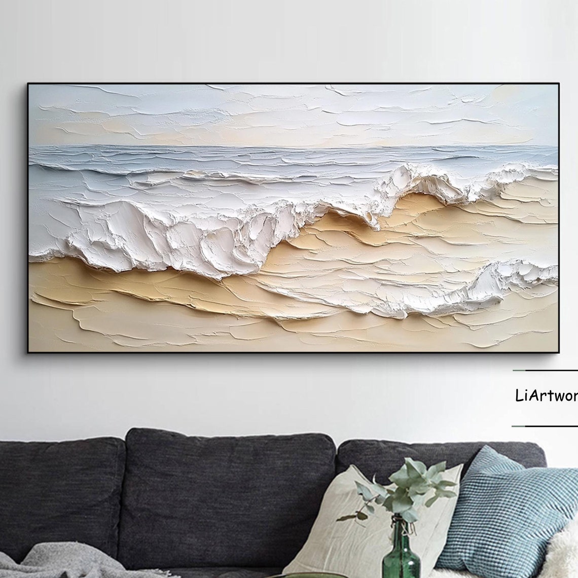 Pale Blue Sea Wave With White Foamy Curl Textured Art Poster