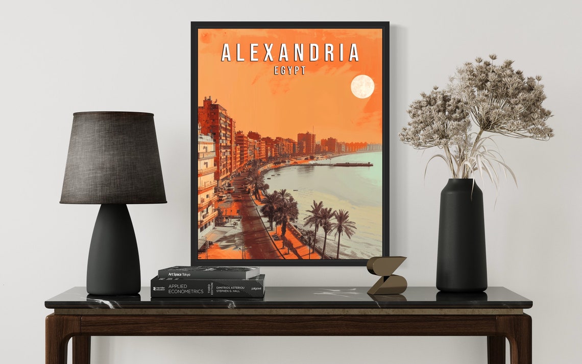 Alexandria Egypt Sunset Corniche Palm Trees Seafront View Poster - Image 2