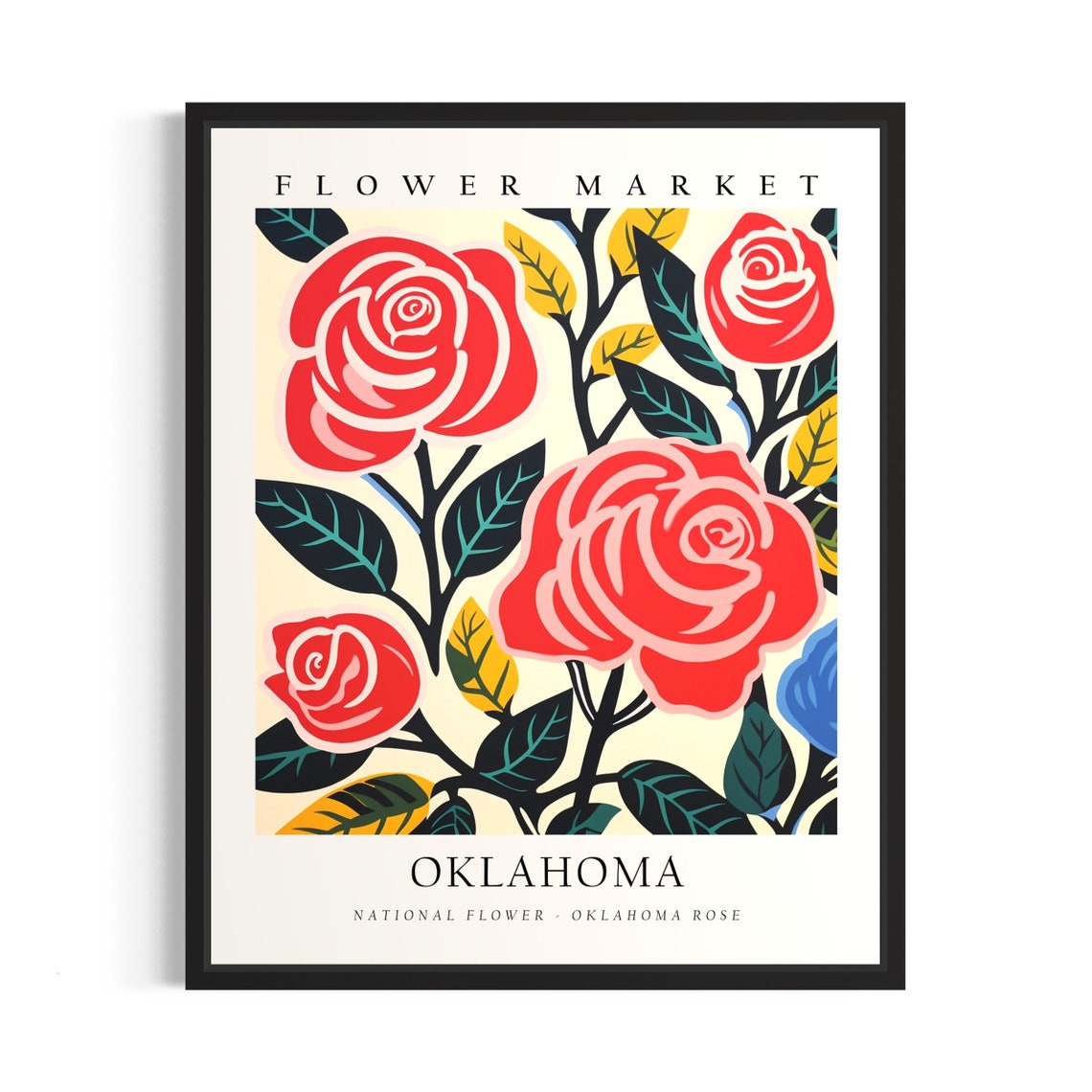 Oklahoma Rose Flower Market Botanical National Flower Poster
