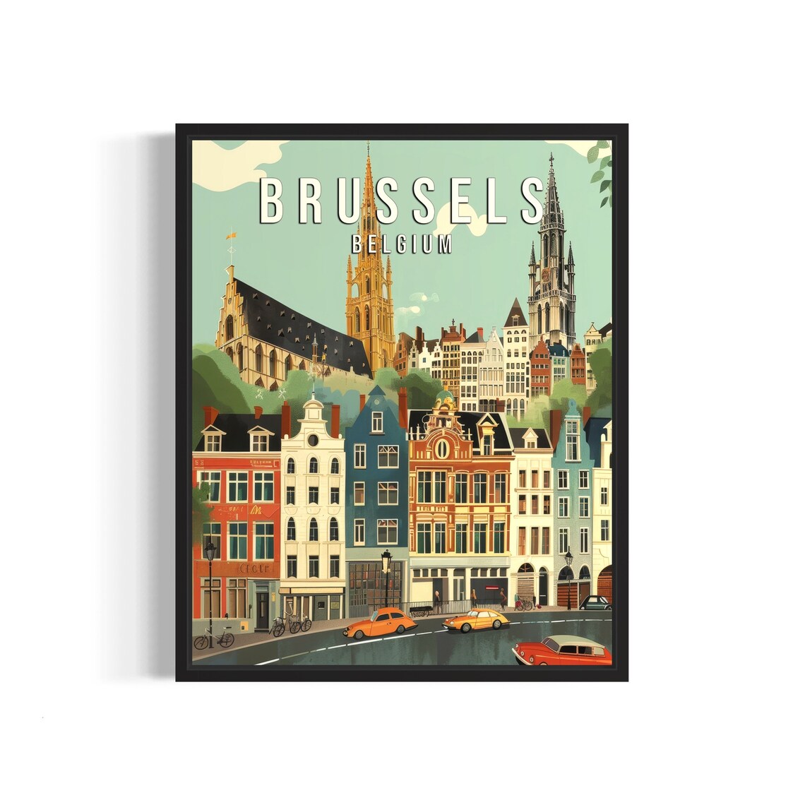 Brussels Belgium Grand Place Guild Houses Street Retro Poster