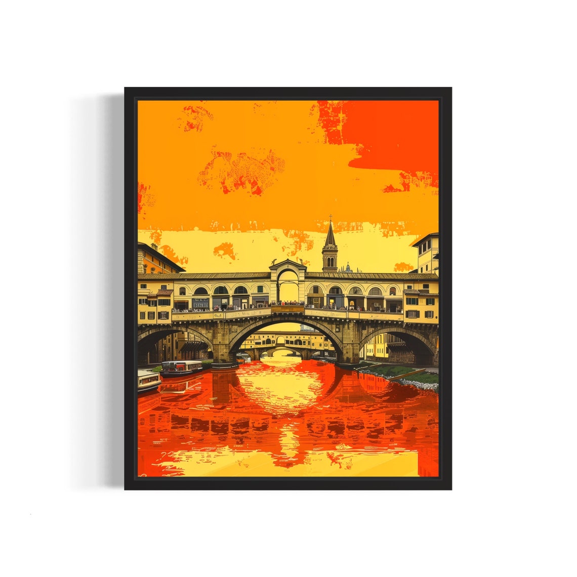 Florence Ponte Vecchio Sunset Poster Over the Arno River Glow