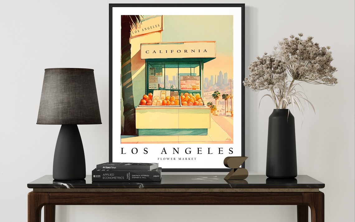 Los Angeles Flower Market Watercolor California Scene Poster - Image 2