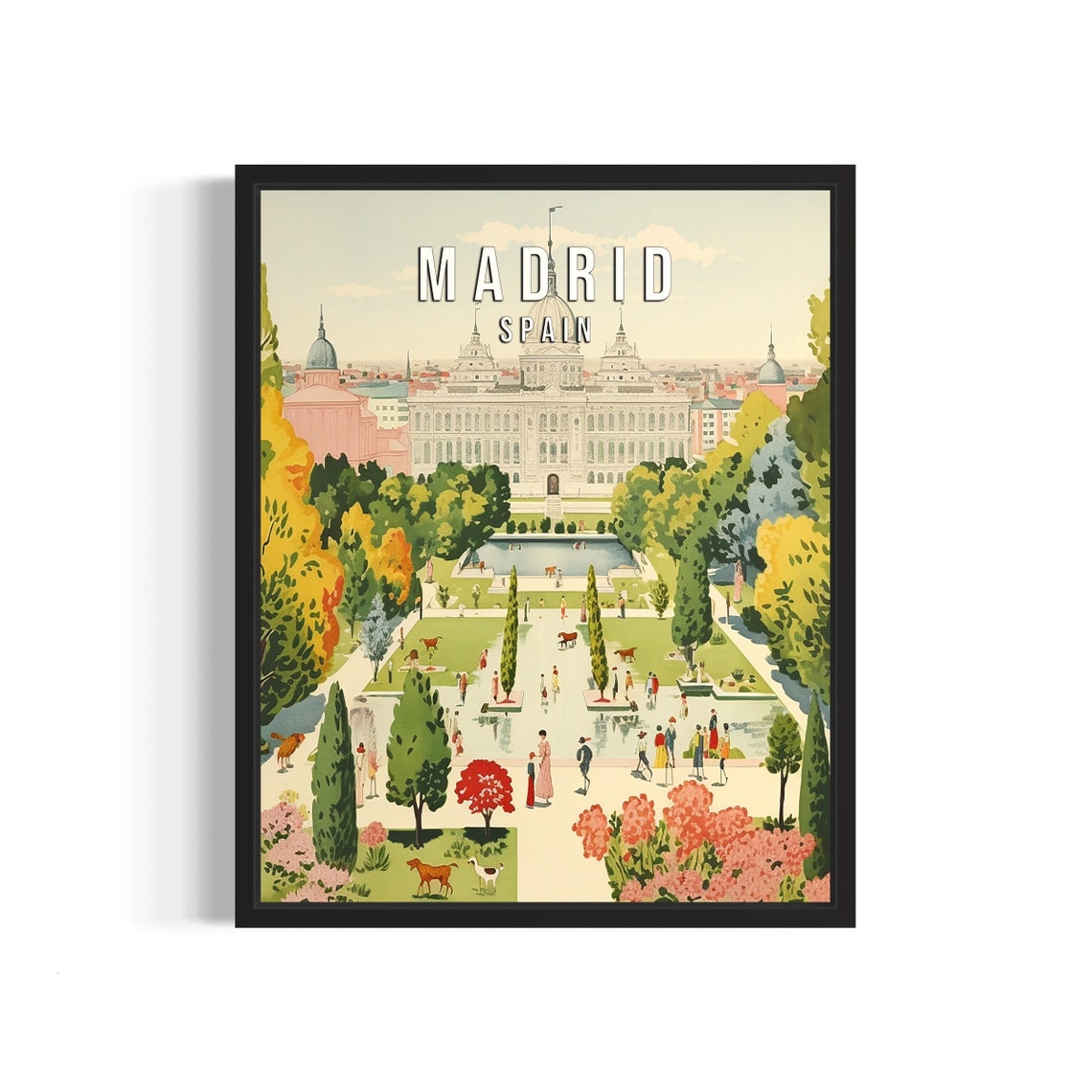 Madrid Retiro Crystal Palace Garden Retro Vintage Painting Poster