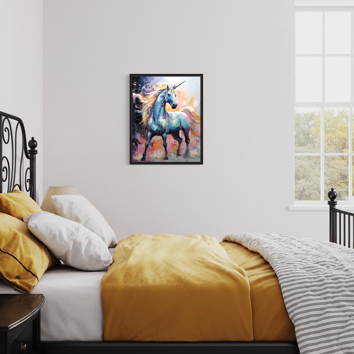 Majestic Unicorn in Pastel Color Abstract Fantasy Horse Painting Poster - Image 3