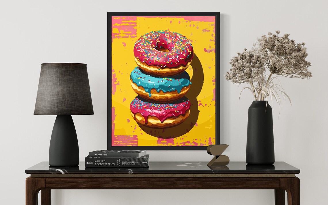 Stacked Donuts Pop Art Poster with Pink and Blue Frosted Glaze - Image 3