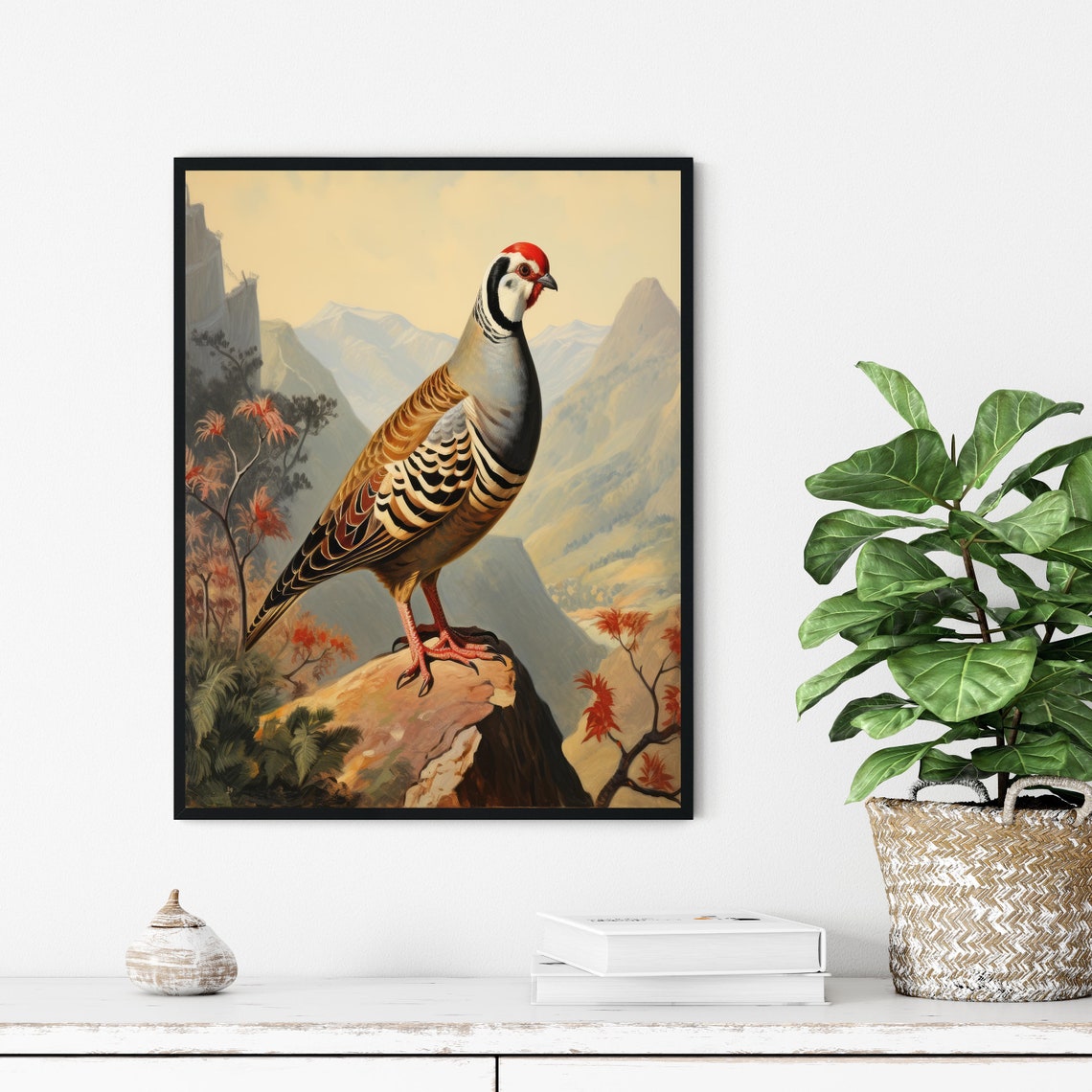 Chukar Partridge Standing on a Rock Mountain Bird Art Poster - Image 3
