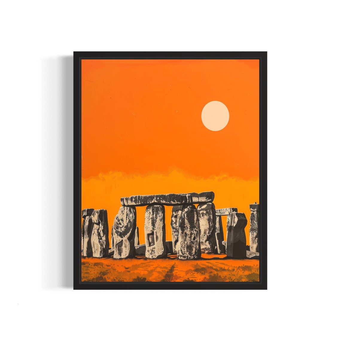 Stonehenge Sunset Poster with Ancient Stones Under Orange Sky