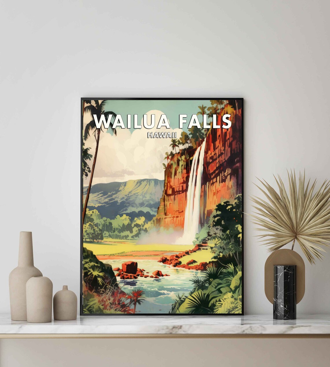 Wailua Falls Hawaii Red Rock Jungle Cascade Vintage Travel Poster - Image 2