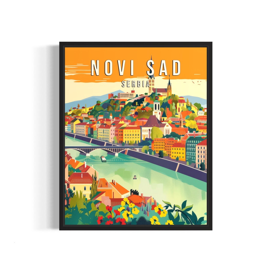 Novi Sad Serbia Vintage Danube River Old Town Fortress View Poster