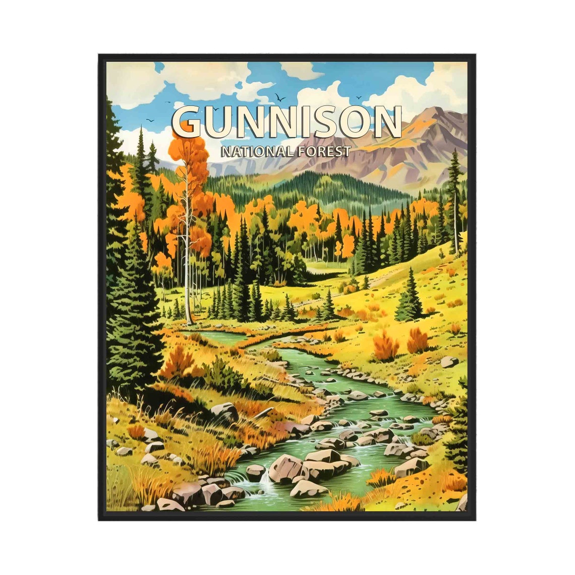 Gunnison National Forest Autumn Stream Colorado Travel Poster