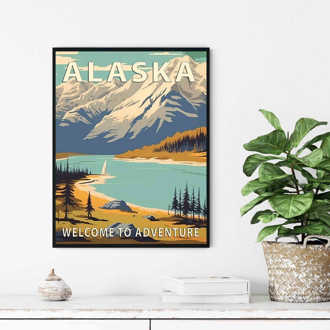 Alaska Mountain Lake Sailing Adventure Vintage Travel Poster - Image 2