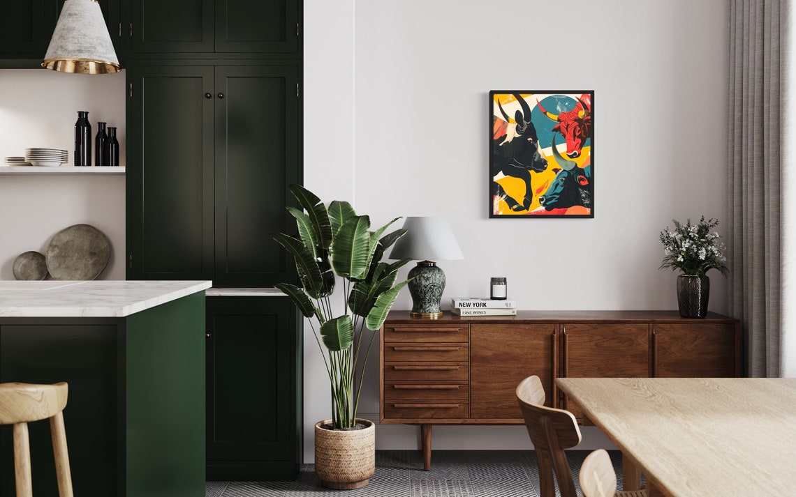 Colorful Bull Heads Modern Abstract Bold Pop Art Style Poster Artwork - Image 2