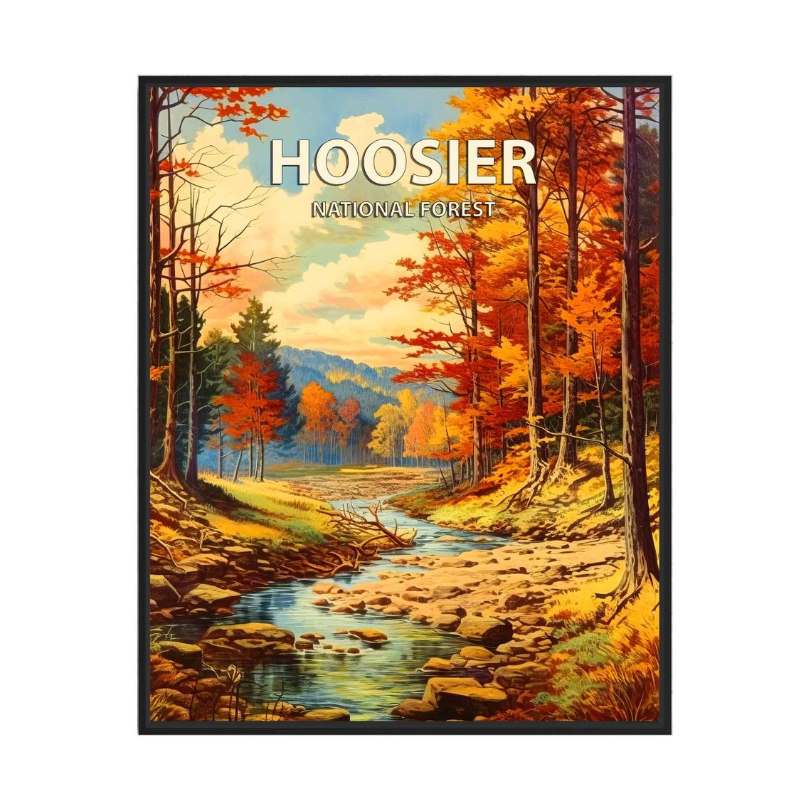 Hoosier National Forest Autumn Stream Fall Foliage Vintage Poster
