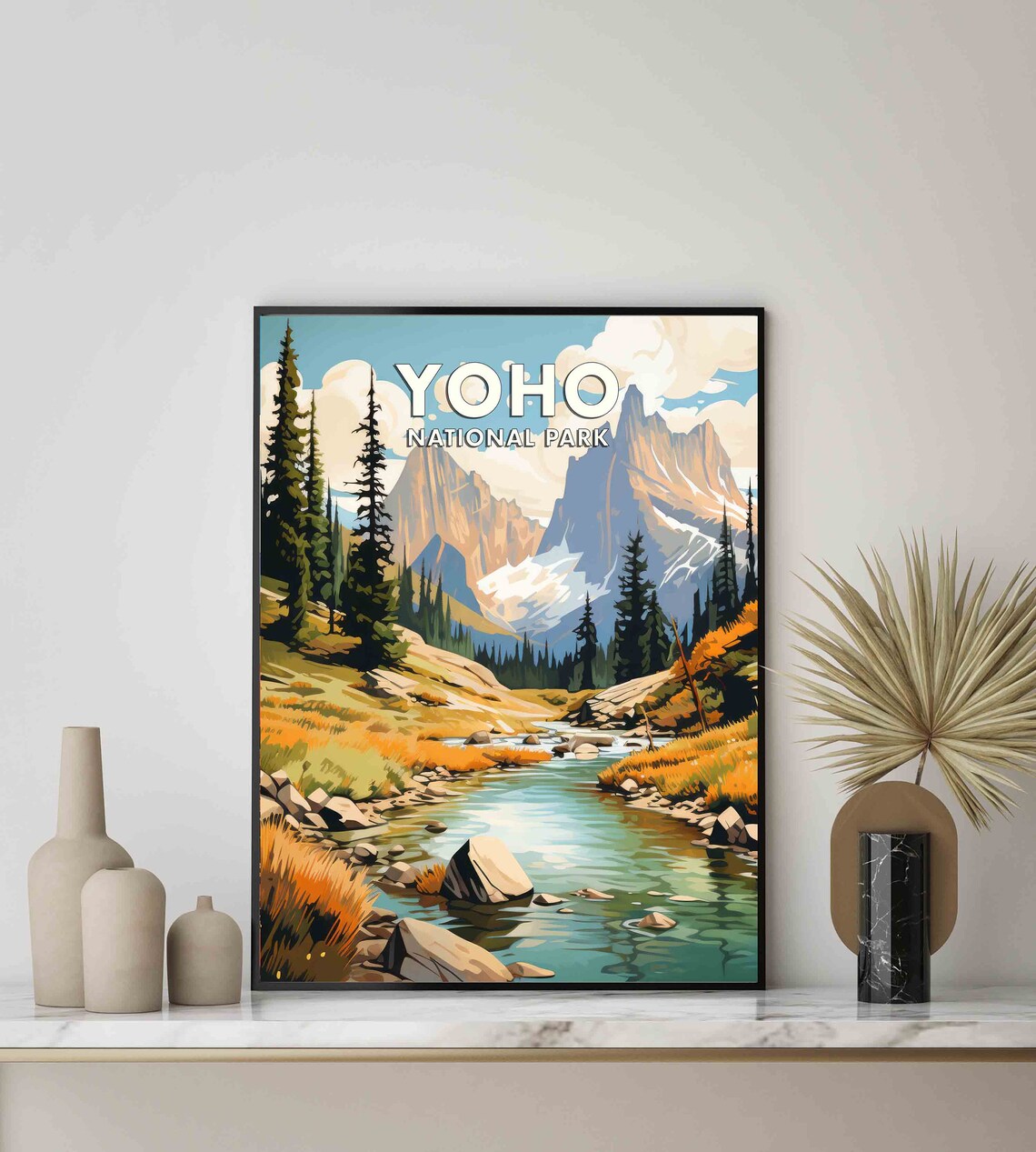 Yoho National Park River Valley Peaks Golden Meadow Travel Poster - Image 3