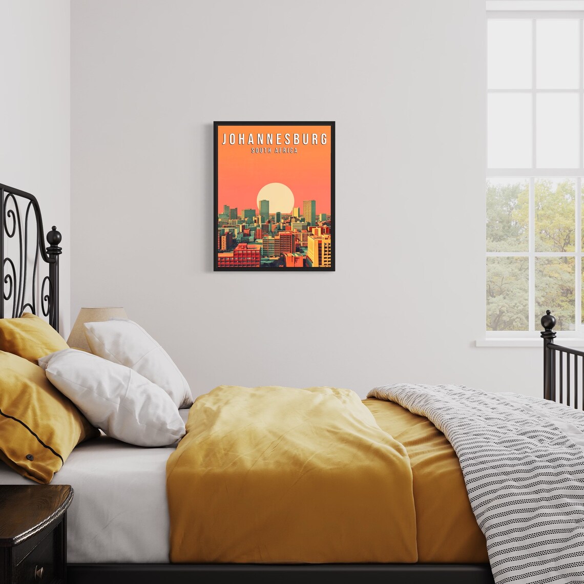 Johannesburg South Africa Skyline Sunset Vintage Travel Poster - Image 3