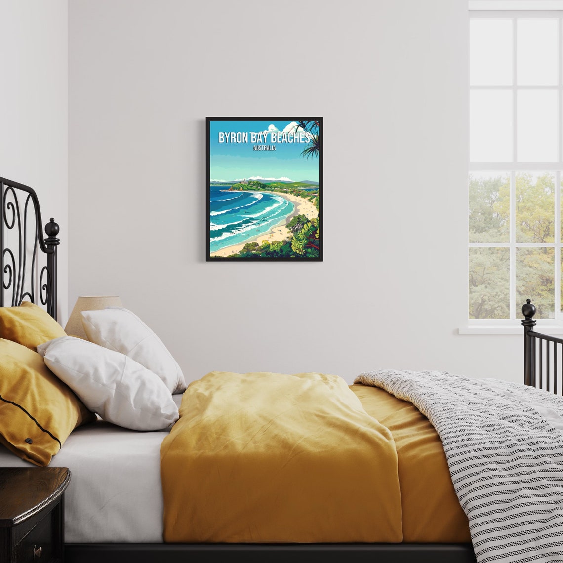 Byron Bay Beaches Aerial View of Surf and Lighthouse Headland Poster - Image 3
