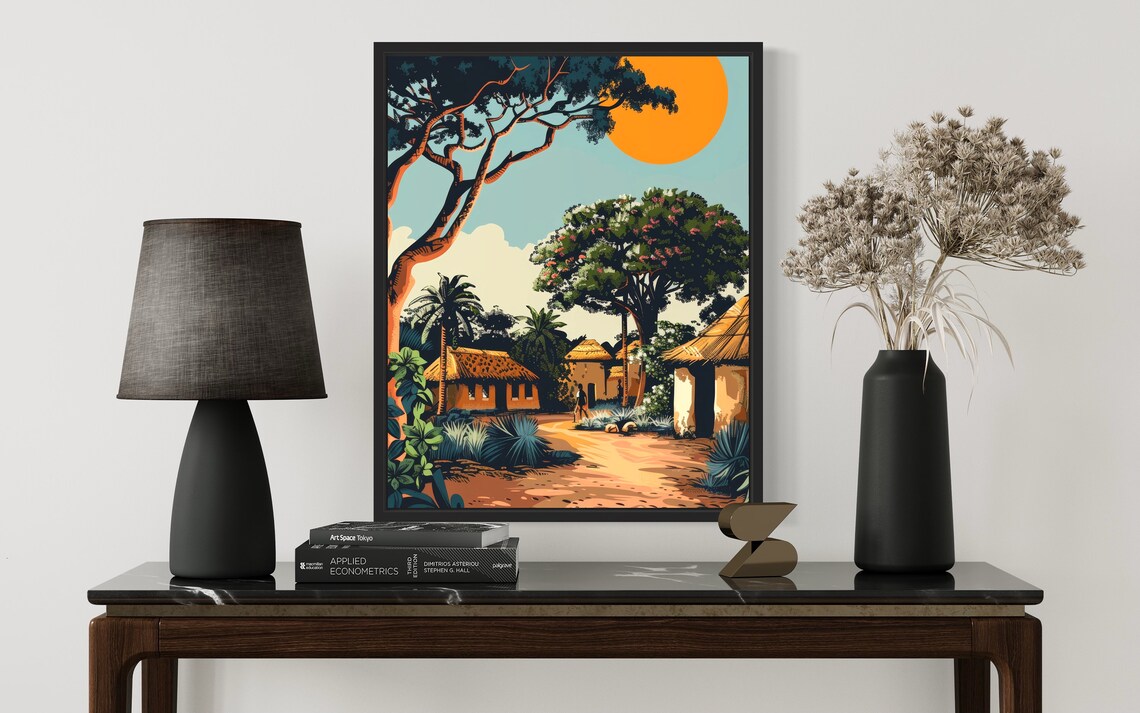 African Village With Thatched Huts And Tall Shady Trees Poster - Image 2