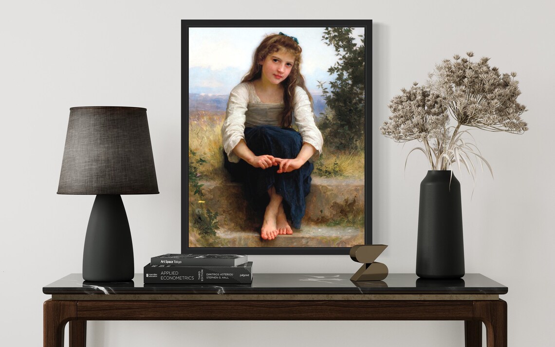 Reverie 1899 Bouguereau Seated Country Girl Portrait Art Poster - Image 3