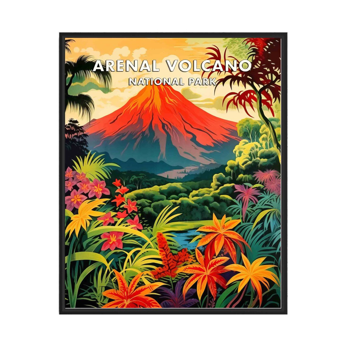 Arenal Volcano National Park Glowing Volcano Retro Travel Poster