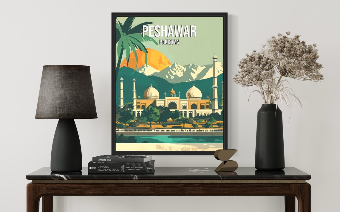 Peshawar Pakistan Sunset Mosque Minarets Vintage Travel Poster - Image 2