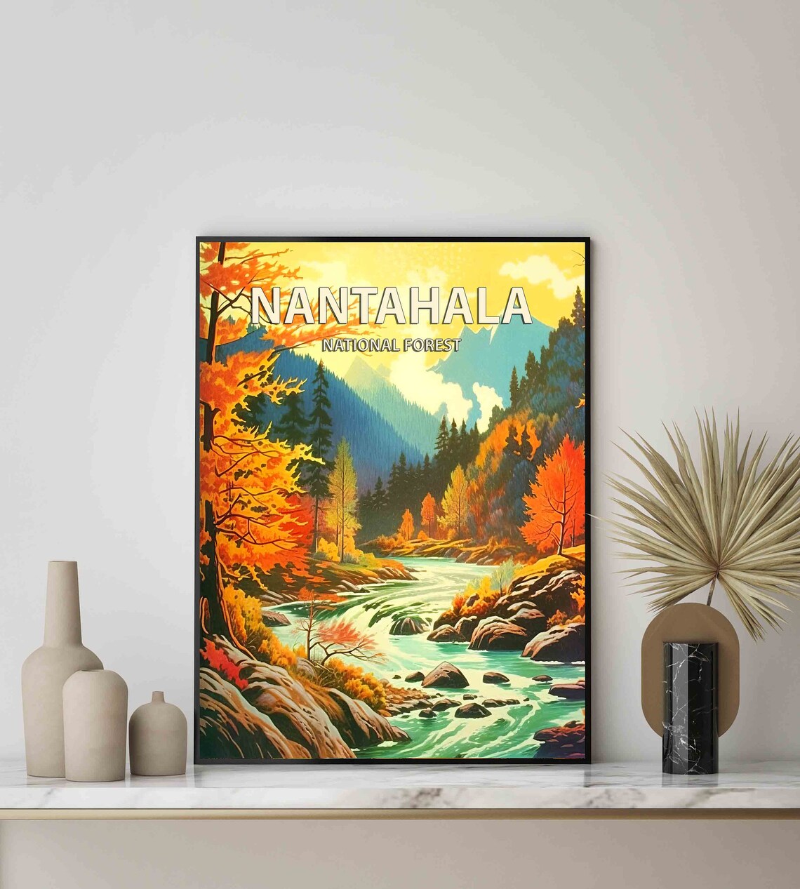 Nantahala National Forest Autumn River Rapids Retro Travel Poster - Image 3