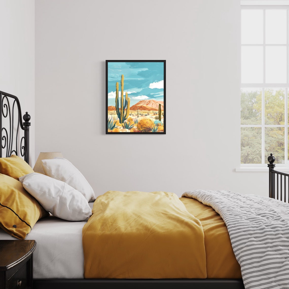 Boho Desert Saguaro Cactus Mountain Landscape Southwestern Art Print - Image 3