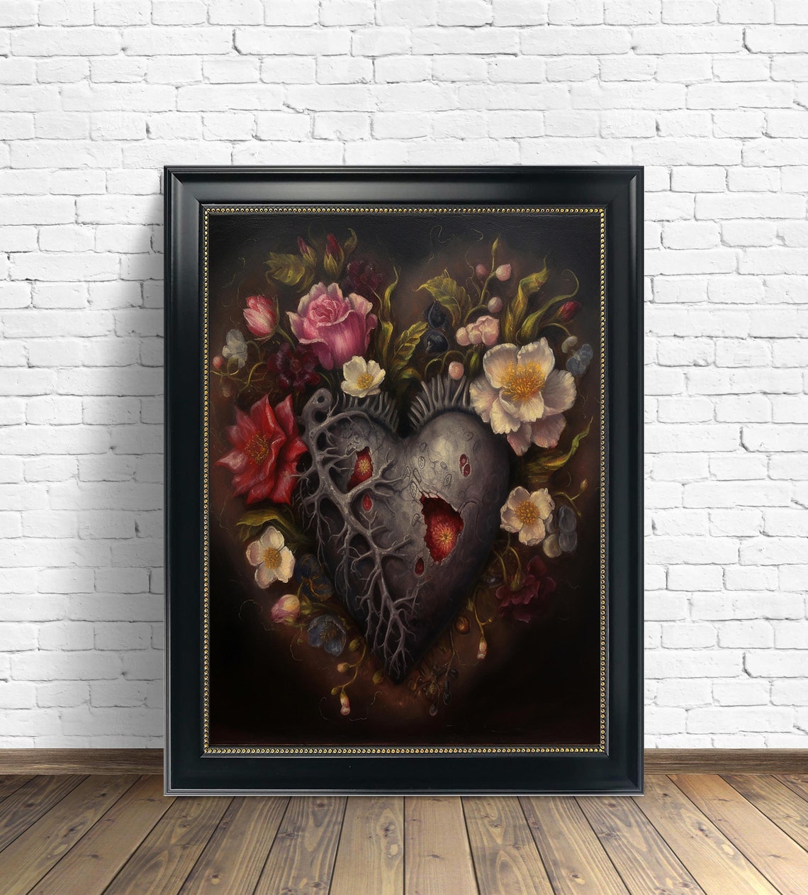 Dark Romantic Floral Anatomical Heart With Roses Gothic Art Poster - Image 2