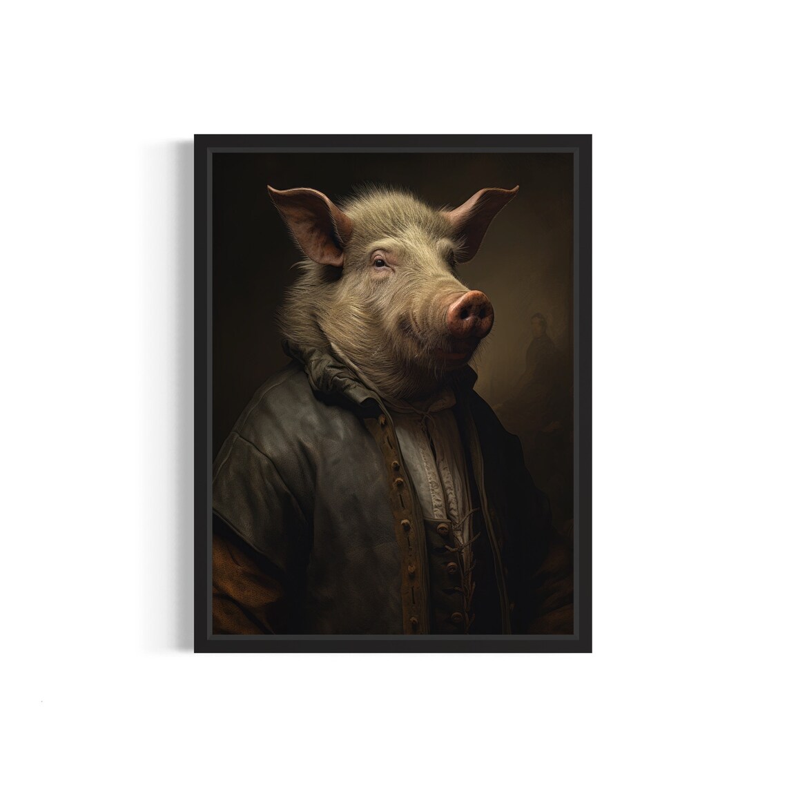 Wild Boar Gentleman Portrait Dark Baroque Animal Painting Print