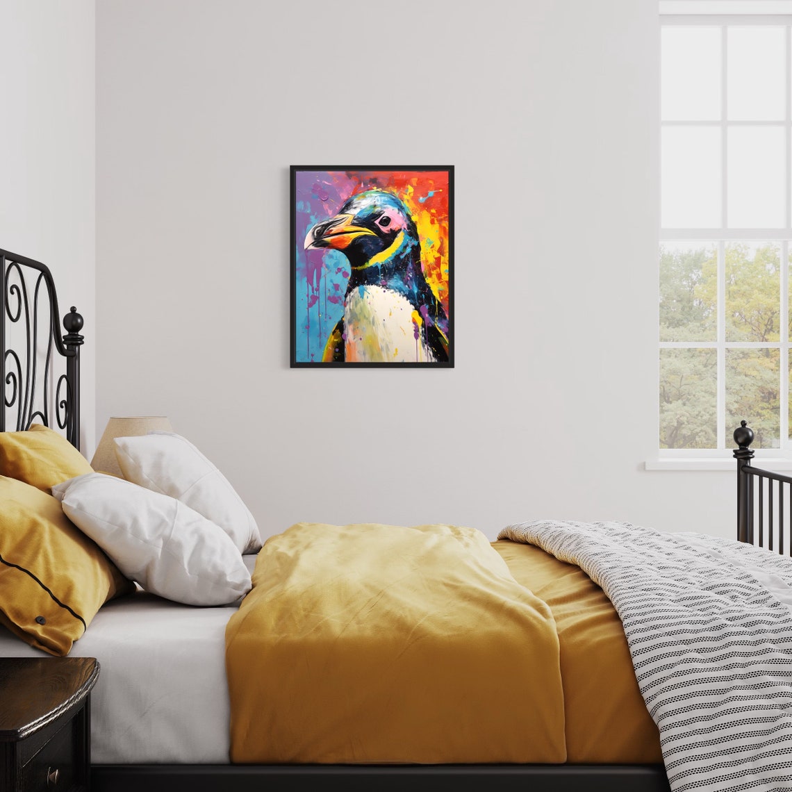 King Penguin Profile Rainbow Paint Splash Abstract Painting Poster - Image 3