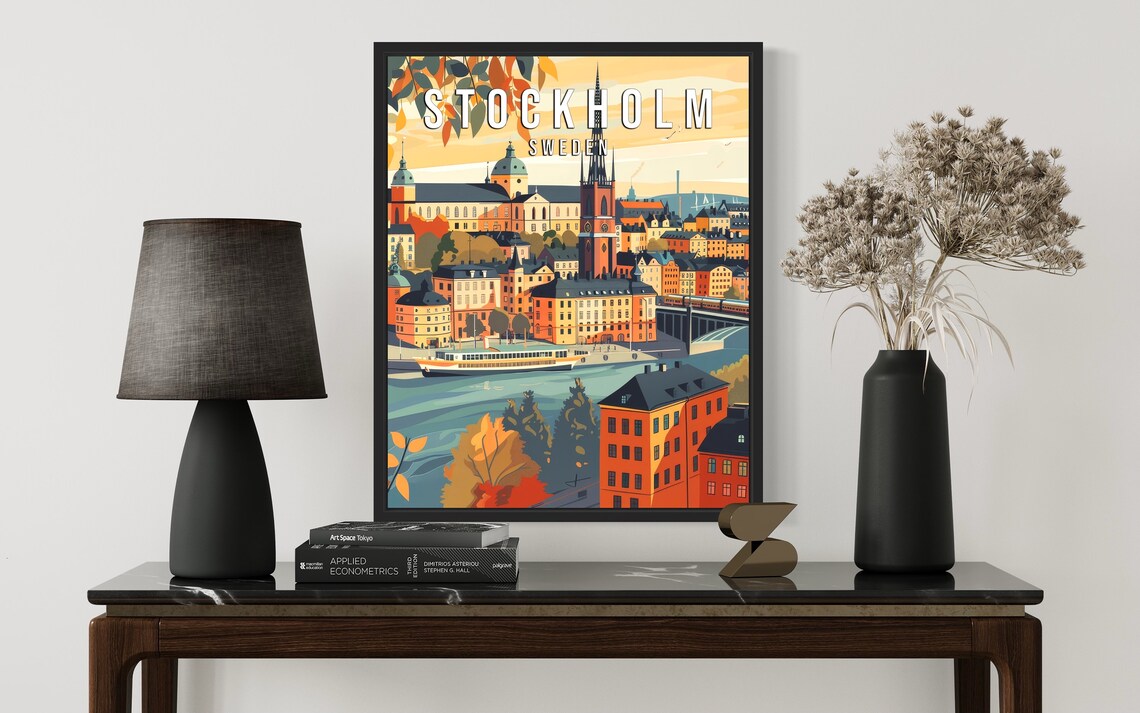 Stockholm Sweden Travel Poster with Harbor Gamla Stan and Church Tower - Image 2