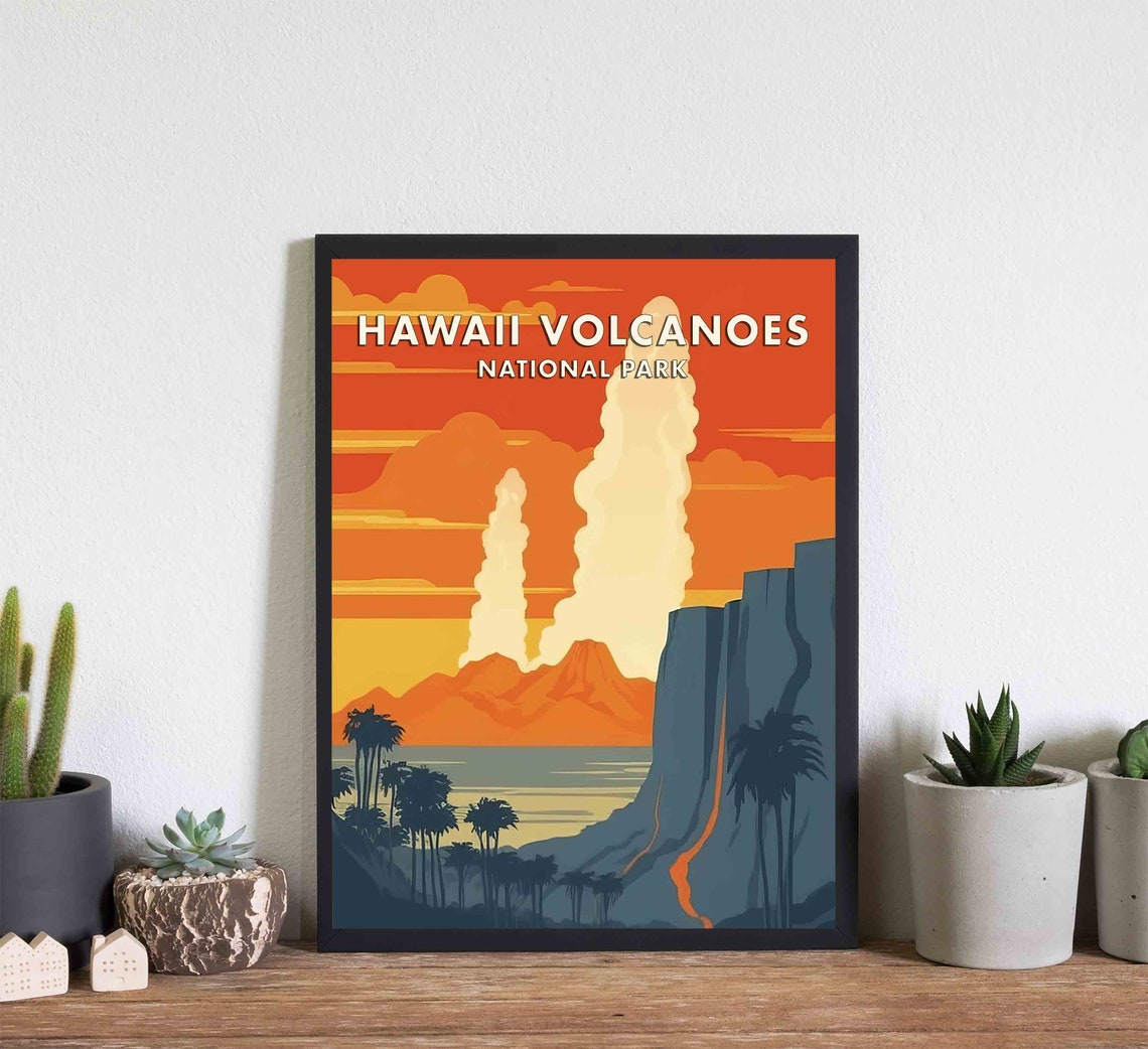 Hawaii Volcanoes National Park Eruption Lava Cliffs Retro Poster - Image 3