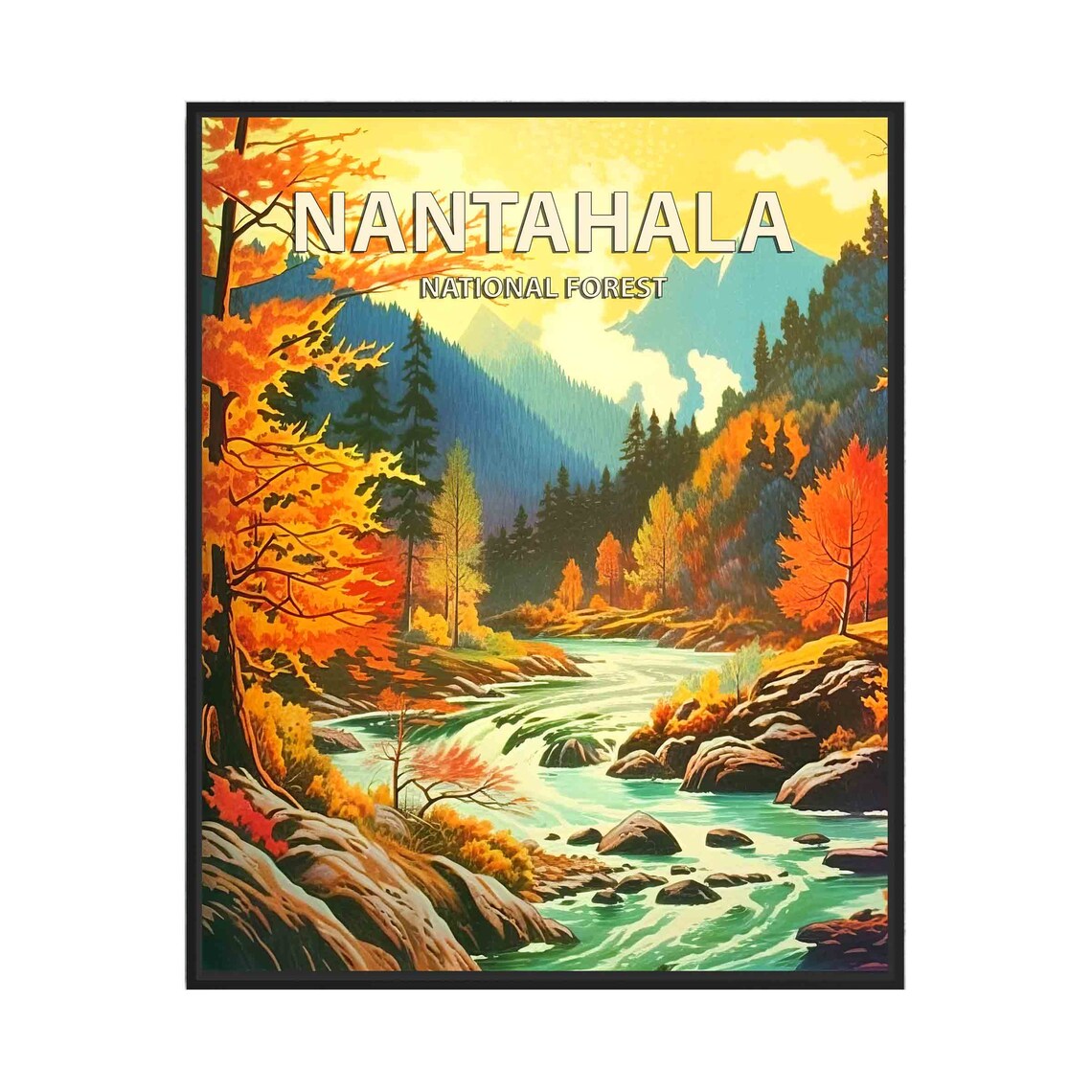 Nantahala National Forest Autumn River Rapids Retro Travel Poster