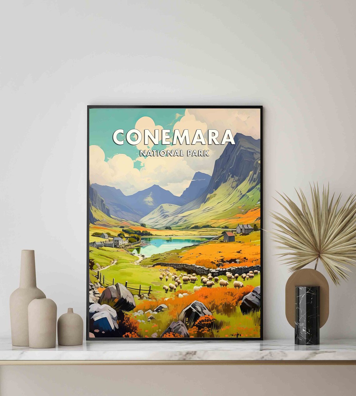 Connemara National Park Ireland Sheep Valley Lake Retro Poster - Image 2