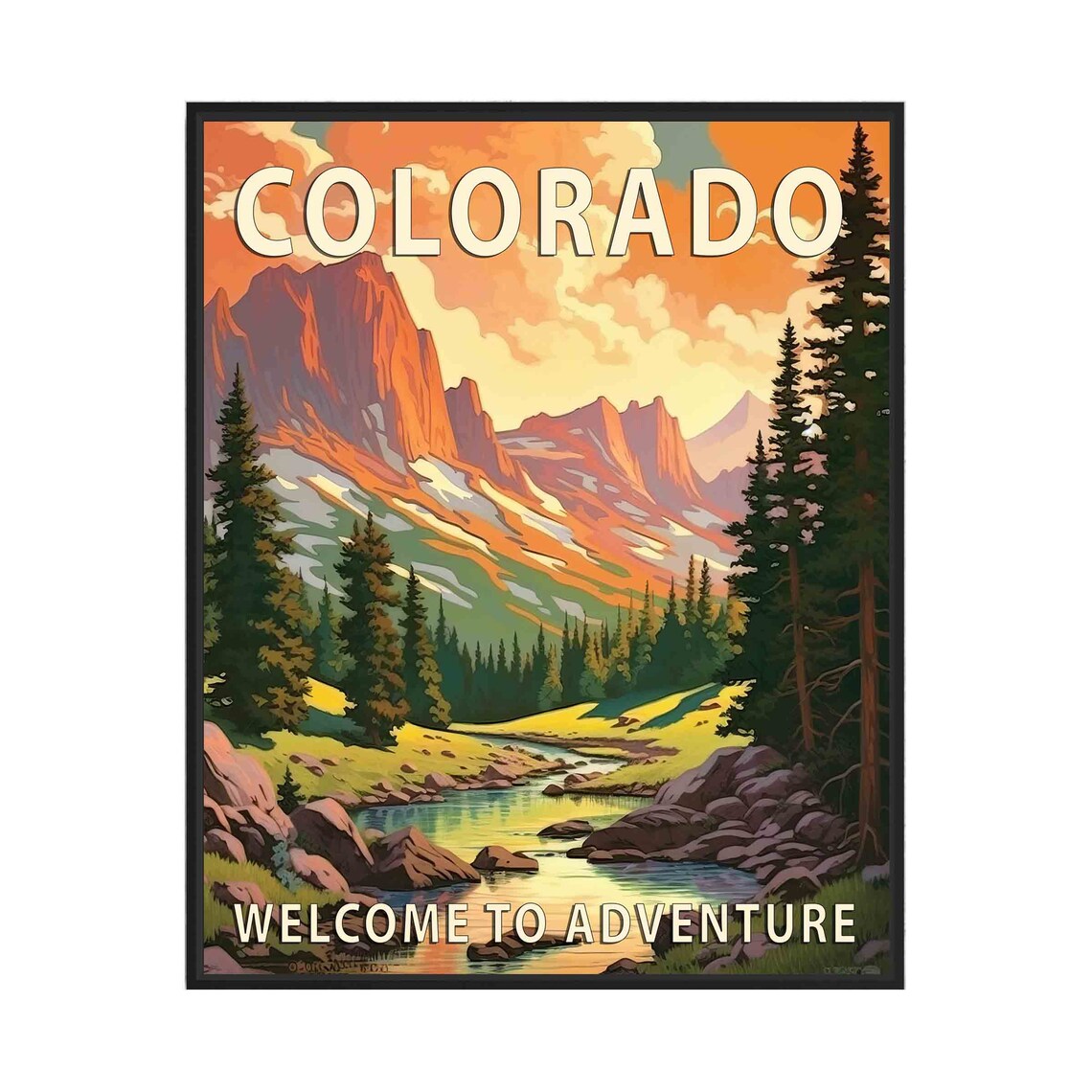 Colorado Retro Mountain River Travel Poster Welcome to Adventure Scene